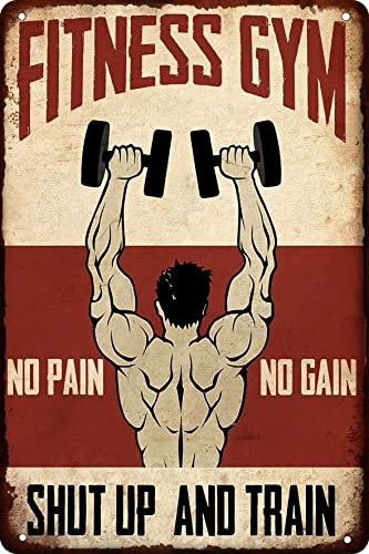 Metall-Blechschild mit Aufschrift Fitness Gym No Pain No Gain Shut Up and Train, Fitnessstudio, Metall-Blechschild, Bar, Pub, Esszimmer, Café, Wanddekoration, Heimdekoration, Kunstposter, Retro,