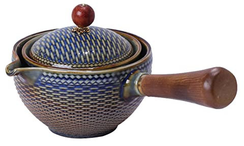 Handmade Ceramic Teapot Porcelain Tea Maker, Chinese Tea Dispenser with Side Handle & Infuser 360 Degree Spillproof Rotation Kong Fu Semi-Automatic Teapot for Tea Making Tool for Home Office Travel