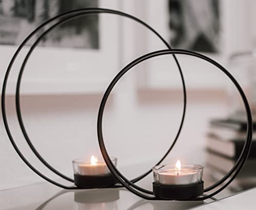 CeleBig® Kerzenständer 2er Set | Teelichthalter Schwarz | Kerzenständer Schwarz | Kerzenhalter mit Windlicht | Kerzenständer Rund | Edle Verarbeitung | Geschenkartikel | Zeitloses Geschenk