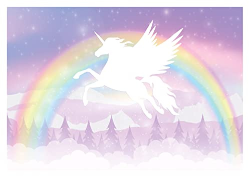 WallArena - Vlies Fototapete Kinderzimmer 152x104 cm Einhorn Regenbogen Mädchen Märchen für Kinder - Fototapeten Tapeten für Kinder Kindertapete - Vliestapete Wandtapete Tapete 3D Effekt
