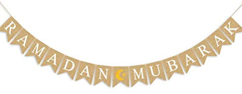 Eid Mubarak Banner Sackleinen Muslim Ramadan Wimpelkette Dekoration Eid Feier Hängebanner Muslim Islam Ramadan Dekoration