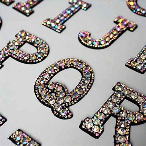 Yulakes 26PCS Pearl Glitzer Strass Alphabet Aufkleber Iron On Patches Applique A-Z Bling Strass Buchstaben Aufnäher Patches Applikation White Pearl Englischer Buchstabe Alphabet Applikation