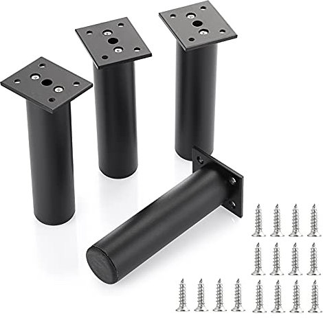 SUMTree 4 Stück 15cm Möbelfüße aus Alulegierung Schrankfüße Beine für Stühle Tisch Schrank Schreibtisch Sofa Möbelbeine mit Schrauben Einfachen Montage Runde(Schwarz)