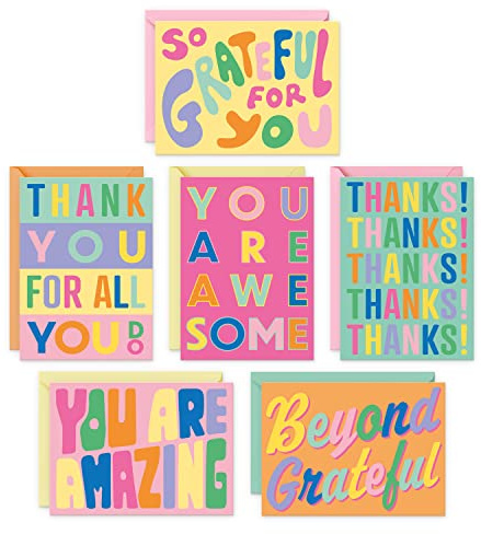 S&O Fun Thank You Cards with Envelopes, Set of 24 Assorted Gratitude Note Cards in Pop Colors, Decorative Thank You Notes to Mix & Match for Expressing Appreciation