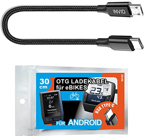 INVID E-bike 25cm Micro-USB-A auf USBC-Ladekabel für Smartphones an Bosch Intuvia, Kiox, Nyon (alt) E-Bike Display, Laderichtung vom Display zum Smartphone .Passt 𝗡𝗶𝗰𝗵𝘁 für KIOX 300 und KIOX 500