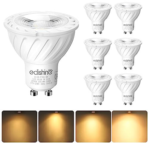 EDISHINE GU10 LED Warmweiss Dimmbar 5W 2700K, LED GU10 Lampen 350 Lumen, 38°Abstrahlwinkel, Ersatz 50W Halogen Lampen, Eneriesparend, Augenschutz, 6er für Spots, Schienenleuchte
