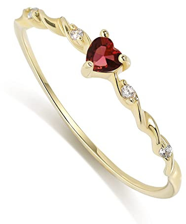 Meissa Kleiner Herz-Ring Stapelbar zierlicher niedlicher Ring Sterling Silber Minimalistischer Ring Freundschaft Passende Stapelbare Diamant Gold Ring (Gold (Roter Stein), 6)