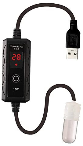 perfk Chauffe-Aquarium, Chauffe-Eau USB pour réservoir de Poissons, Thermostat Submersible pour réservoir de Poissons 3L/4L, Eau salée et Eau Douce, 15w