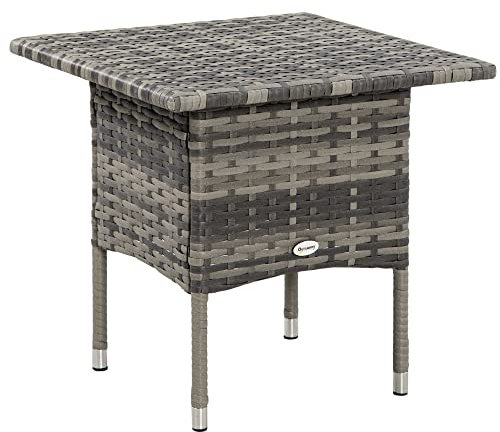 Outsunny Table d'appoint de Jardin Table Basse carrée en résine tressée Style Cosy Chic - 50 x 50 x 47 cm Noir