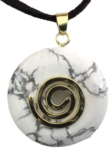 Steinfixx® - Premium Magnesit Donut optional als Kette mit Silber- oder Goldanhänger und 80cm Lederband | Heilstein | Edelstein | Chakra-Stein