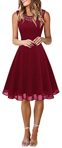 Onsoyours Robe de Cocktail Femme Longue Robes Soirée en Dentelle Mousseline de Soie Robes Chic Elégant sans Manches Sexy Robe Asymétrique A1 Rouge 3XL