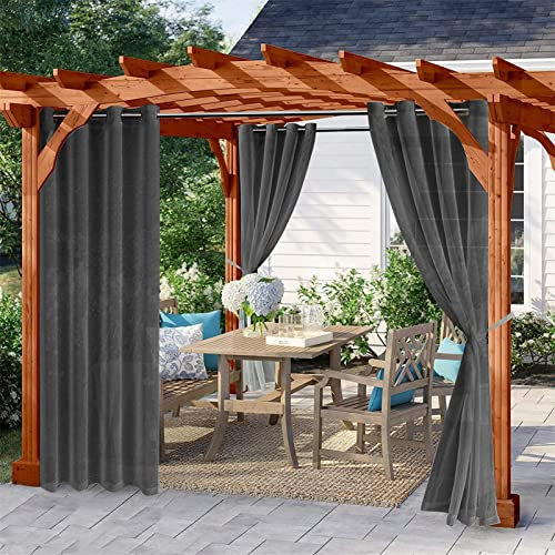 WWYL Rideau pour Pergola, Rideau Voilage Extérieur Transparent pour Patio Imperméable,Draperie Voile à Oeillets Décoration pour Salon/Cuisine/Pergola/Jardin (2x132x182 cm,Noir)