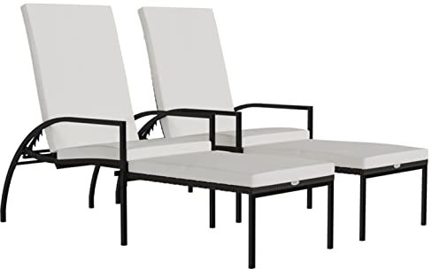 Festnight Sonnenliege Polyrattan Gartenliege mit Auflage für Balkon, Garten, Terrasse, Innen- und Außen, 4-Fach verstellbar Rücklehne Relaxliege Liegestuhl klappbare Braun