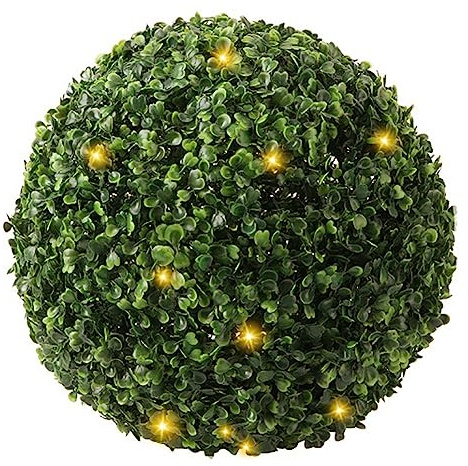 URMAGIC Boule topiaire en buis artificiel avec lumière LED, 36 cm, boules topiaires artificielles lumineuses pour intérieur et extérieur, boules de jardin, boules décoratives pour la maison, un