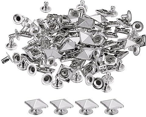 sourcing map 100 Sets Quadratische Nieten Stachel Niete 10mm DIY Metall Leder Spike Nieten für leder Punk Pyramid Nieten Ledercraft Dekoration für Bekleidung Gürtel Taschen Schuhe Silber Ton