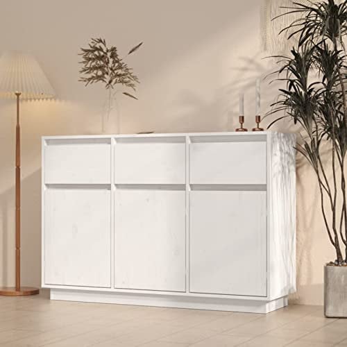 Homgoday Aparador blanco 110 x 34 x 75 cm de madera maciza de pino, armario de almacenamiento, aparador de cocina, ahorra espacio, mueble para salón, dormitorio, oficina