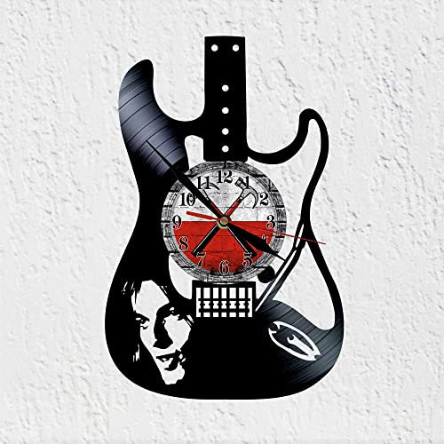 VINY WOODY Wanduhr mit Schallplatte in Form einer elektrischen Gitarre, Musik, Rock