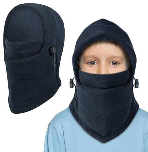TAGVO Passamontagna Cappuccio in Pile Termico Invernal per Bambini 4-10 Anni, Scaldacollo Elastico Sci Snowboard Bici Maschera Termico Balaclava con Coulisse Regolabile - Taglia Unica