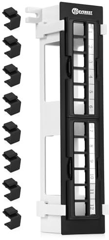 Everest Media Lot de 2 panneaux de brassage Keystone à 12 ports – Panneaux amovibles à 6 ports – Support de montage mural 89D – Installation verticale/horizontale – 8 inserts de prise Keystone vierges