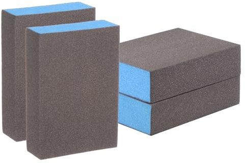 sourcing map 4pcs Sanding Sponge Blocks #240 (1200-1500 Grits) Wet/Dry Hand Sanding Sponges, 100x70x25mm Foam Sanding Block Pad for Polishing Kitchen Metal Wood Drywall Furniture, Brown&Blue