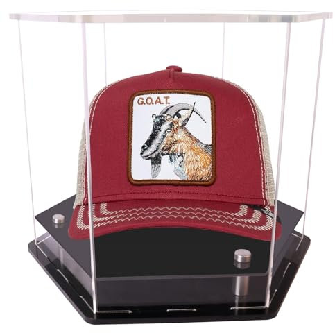 WLSANX Transparente Sechseckige Acryl-Hut-Vitrine, Hut-Display für Baseball, Fußballkappe, Präsentationsständer, perfekt für Baseball, Fußball oder Snapback-Kappen, 24 x 22 x 20 cm