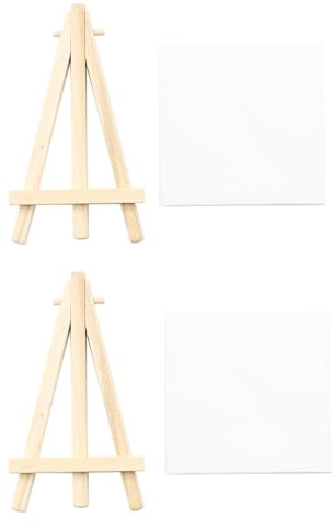 Tiardey 2 Pieces Mini Canvas Easel Set Small Display Tripod Easels with Blank Canvas for DrawingOil Water Painting