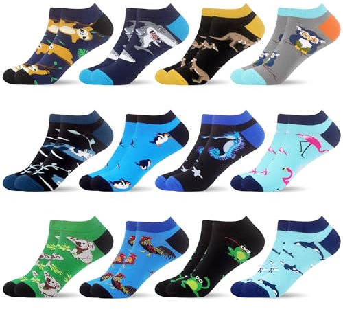 WeciBor Herren Bunt Lustige Sneaker Kurze Socken, 12 Paar Neuheit Tier, Größe 43-46