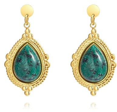 Orecchini Donna Oro con Pietre Preziose, Orecchini a Cerchio, Orecchini a Goccia, Orecchini Acciaio Inossidabile Ipoallergenico, Regalo Compleanno Donna