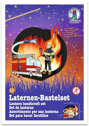 Ursus 18710016F - Laternen-Bastelset Easy Line, Feuerwehr, ca. 21,8 x 21 x 10,3 cm, Set zum Basteln einer Laterne, inklusive Schritt für Schritt Anleitung, ideal für den nächsten Laternenlauf