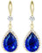 Linawe Ohrringe Blau Saphir Hängend, Gold Mit Blauem Stein, Tropfen Ohrringe für Damen, Schleifen Modeschmuck, Kristall Diamant Vergoldet