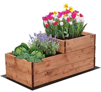 MODO24 Hochbeet Holz, 2-stufiger, Blumenkasten 27x30x63 cm, Braun | Komplettes Anzuchtset inkl. Schrauben, Dekoratives Gemüsebeet, Kräuterbeet & Blumenkasten für Garten und Terrasse