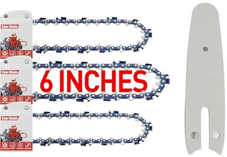 FuGuiB 6 Pollici Catena Motosega Confezione Da 3 E 1 Barra Della Motosega,1/4LP 1,1 mm 36 maglie 15 cm Catene Per Motosega,Catena Di Ricambio Per Minisega, Compatibile con Scheppach CBS260-20 Li