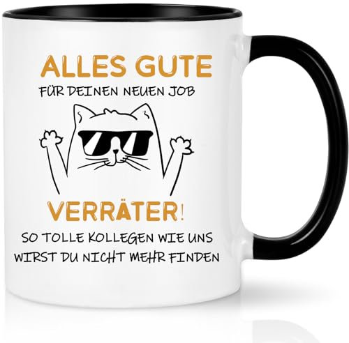 CHUIN DRUCK Tasse mit Spruch Alles Gute für Deinen neuen Job Abschiedsgeschenk für Kollegen Tasse Jobwechsel Geschenk zum Abschied Kollegen Freund Abschied Kaffeetasse, 320ml Schwarz
