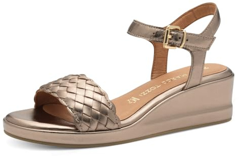 MARCO TOZZI Damen Sandalen mit Keilabsatz aus Leder Elegant, Metallisch (Rose metallic), 40 EU