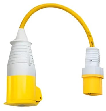 110V 16Amp to 32Amp Adapter Heavy Duty 2.5mm Extension Lead 0.5m Made in UK, Socket to Plug Converter for Industries, Worksite, Construction Site and Railway Projects