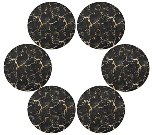 Marble Placemats Marble Print Black Gold Round Placemats Set of 6 for Kitchen Table Washable Table Mats Place Mats