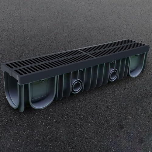 EdfYHSL Entwässerungssysteme Gully-Set, Entwässerungssystem mit Gitterabdeckung for Terrasse/Veranda/Einfahrt/Gehweg/Betonplatte/Pool, Entwässerungsgitter for den Außenbereich Drainagegitter(100x25x25