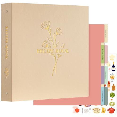 Lanpn Rezepte Ordner für Kochrezepte, 3 Ringen DIY Kochbuch Selbst Schreiben, Rezeptbuch zum Selberschreiben, Recipe Binder Rezeptordner mit 8 Trennblättern und 2 Aufklebern, Hafer