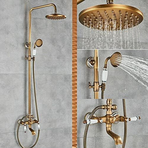 Antike Messing Dusche Wasserhahn System Set Wand 8 Zoll Regen Dusche und Badewanne Düse Mixer Wasserhahn