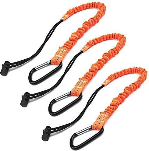 Tool Lanyard, Quick Release Shock Absorbing Safety Lanyard Retractable Bungee Cord with Carabiner Clip and Adjustable Loop End