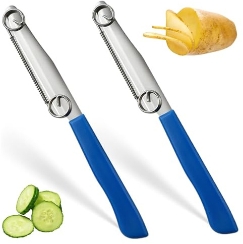 WERIGONI 2er-Pack Zaubermesser Julienne-Schäler, 3-in-1-Schnellschneidemesser, Obst Gemüseschäler schneider aus Edelstahl, Gemüseschäler mit abnehmbarer Feder