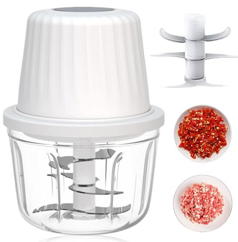 Zwiebelschneider Elektrisch, 400ml Zwiebel Zerkleinerer Elektrisch Multizerkleinerer Küche Aufladbar mit Ladekabel, Universal Mixer Gemüsezerkleinerer für Fleisch Zwiebeln Knoblauch Gemüse Nüsse