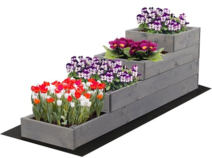 MODO24 Hochbeet Holz, 4-stufiger, Blumenkasten 36x30x120 cm, Grau | Komplettes Anzuchtset inkl. Schrauben, Dekoratives Gemüsebeet, Kräuterbeet & Blumenkasten für Garten und Terrasse