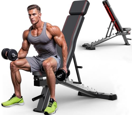 CharonFit Hantelbank Klappbar Verstellbar Trainingsbank: 550KG Gewichtsbegrenzung, Kommerzielle Qualität 4-in-1 Fitnessbank - Schrägbank, Flachbank, Bankdrücken Bank für Krafttraining (A700)