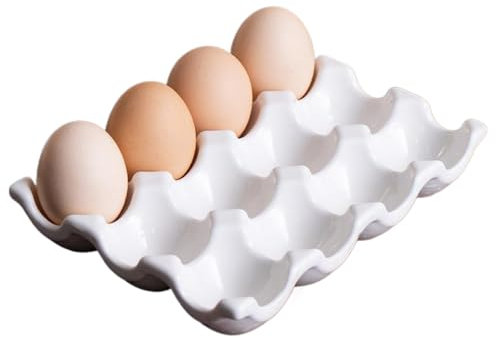 Ceramic Egg Holder, 12 Cups Heat-Resistant Ceramic Egg Tray, Easy to Clean Decorative Storage Tray for Countertop Kitchen Fridge Holder, Countertop