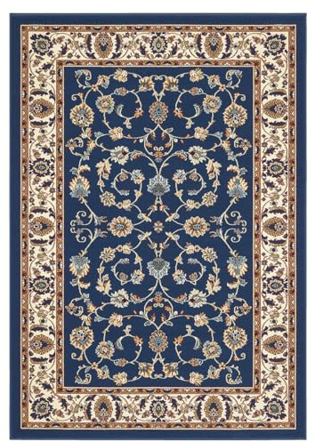 Juego (3 piezas) de alfombras persianas orientales, alfombra económica para salón, reproducción de motivos clásicos 2079 azul trío de alfombras para pie de cama (1 pieza 70x130 + 2 piezas 55x105)