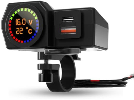 Alnicov Caricabatterie USB per Moto Impermeabile con Doppia Porta di Ricarica Rapida, Presa USB 5V 3,4A e Presa di Ricarica Tipo C 3A per Manubrio Moto per Telefono, Tablet, GPS