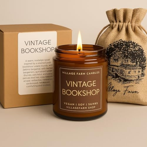 Vintage Old Bookshop Luxury Hand Poured Candle | Eco Friendly | Vegan | Hand Crafted, | 50+ Hour Burn Time | Soy Wax Premium Candles | Handmade | Artisian | Small Batch | Bookish | Story Telling |