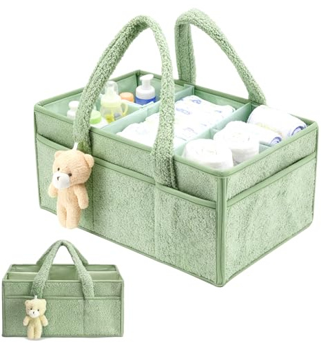 Pmueuff Tragbarer Wickeltasche Organizer mit Fächern, Multifunktional Wickelkorb für Windeln und Feuchttücher, mit geteiltem Design