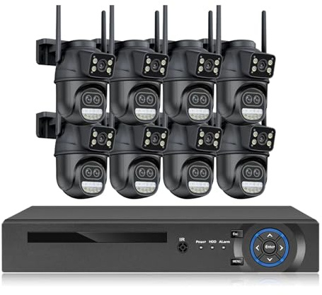 VEKELETE Système de vidéosurveillance Intelligent 4K 10 canaux XMEye POE NVR Kit H.265+ Caméras WiFi HD 9MP à Trois objectifs Zoom 8X Système de vidéosurveillance PTZ(500g,8 Camera 10CH NVR_UK Plug)